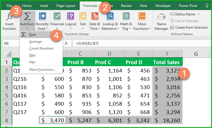 excel tips - excel Auto Sum