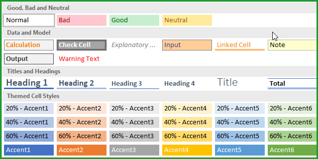 Excel builtin formatting