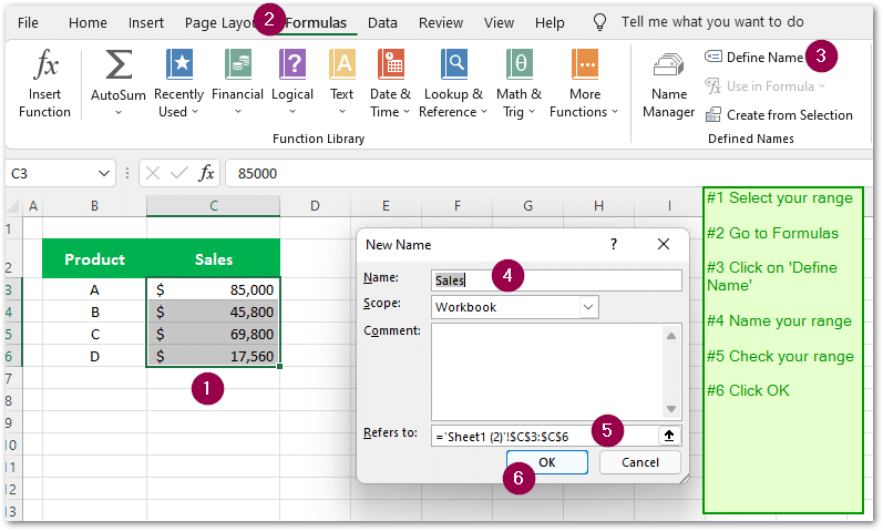 How to create excel named ranges