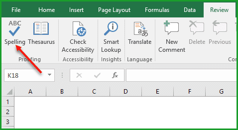 Spell check in excel