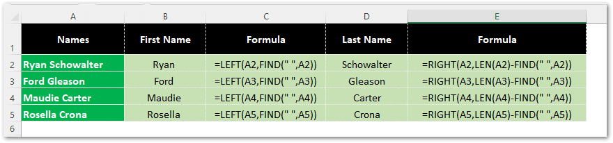 dynamic right &amp; left excel formulas