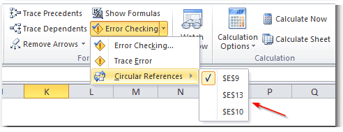How to identify circular reference error ranges