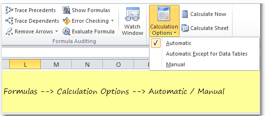 excel formulas not working - calculation options