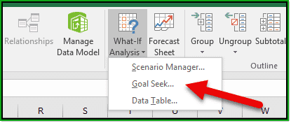 Where to find excel goal seek
