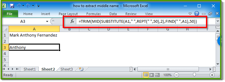How to split middle name in excel