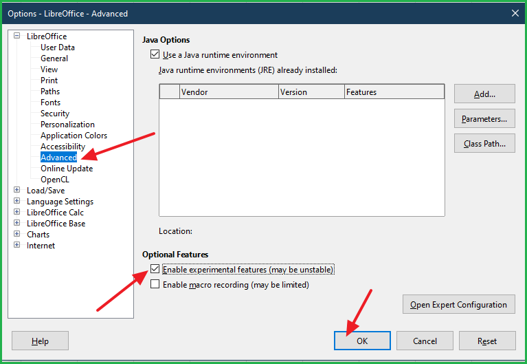 Customize Libra office Calc