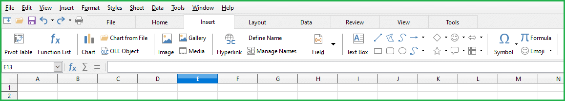 LibreOffice Cal Customized menu bar