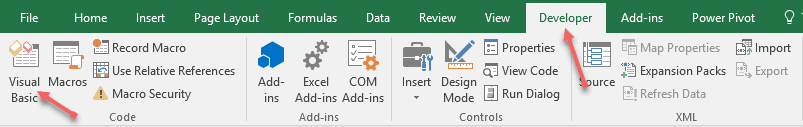 Developer tab in excel