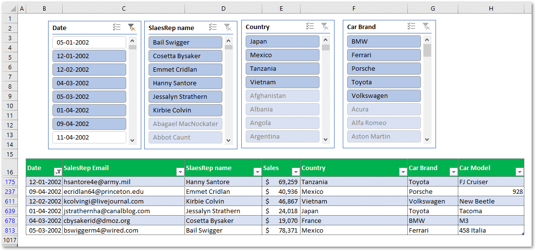 multiple options in slicer