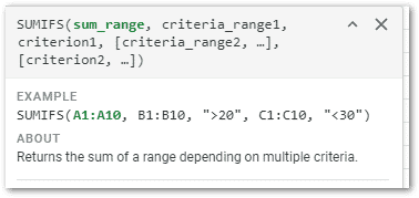 Google sumifs syntax