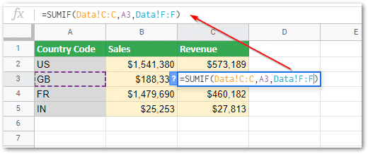 google sumif example