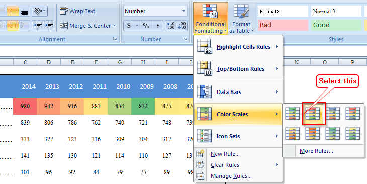 Creating Excel Heat Map example #1.2